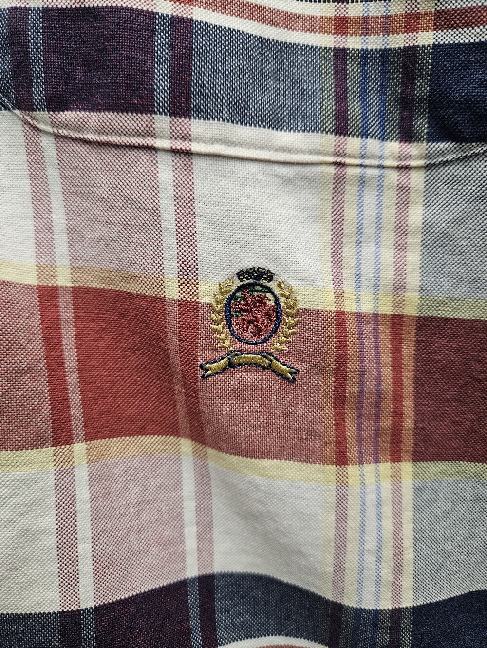 Vintage Tommy Hilfiger Medium Oversized Embroidered Casual Plaid Dress Shirt - Picture 3 of 7